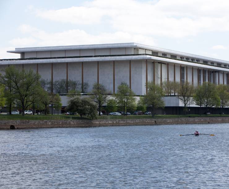 A view of the Kennedy Center from across the Potomac River.