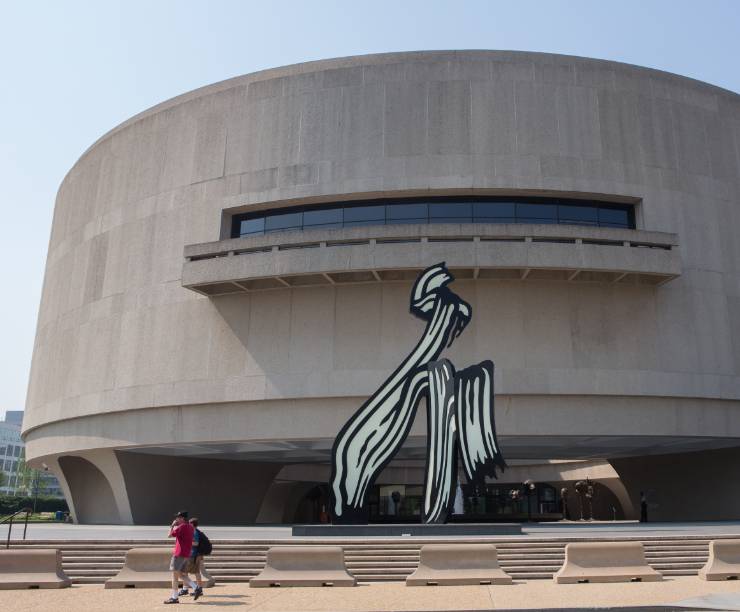 The Hirshhorn Museum and a sculpture out front.