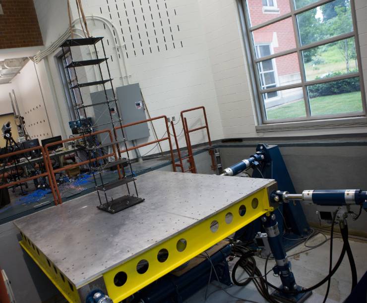 The Earthquake Simulator, a large metal platform, within a laboratory.