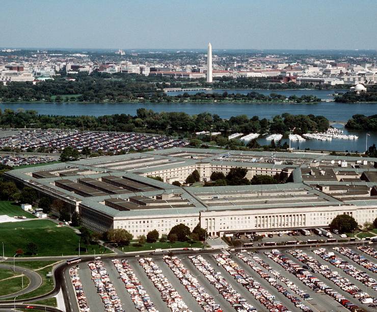 View of the Pentagon, the Potomac River and the Washington Monument beyond.