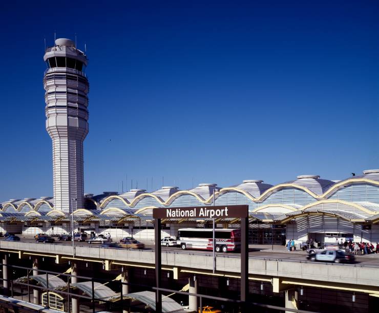 View of tower and drop-off area for National Airport.
