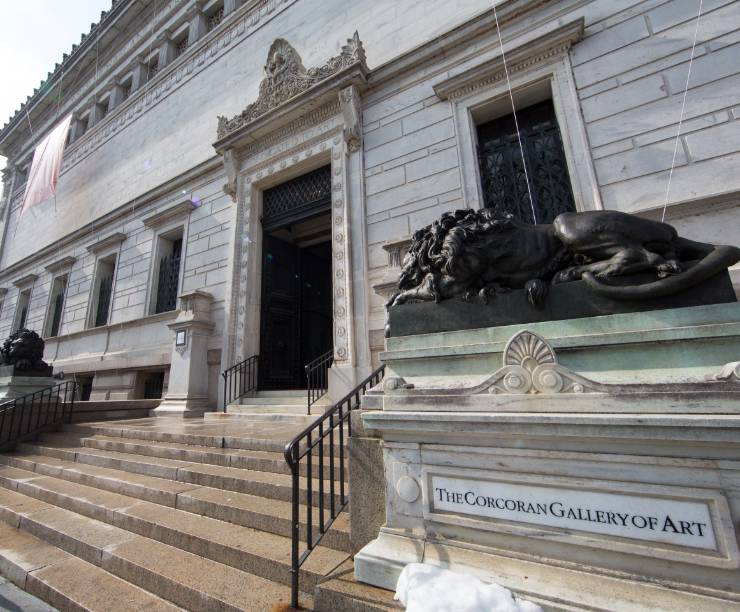 The Corcoran Galler of Art with bronze lions guarding the entrance.