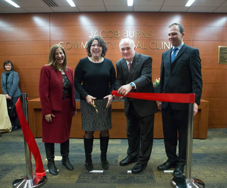 Justice Sotomayor, President Knapp, and Law School leaders cut a red ribbon.