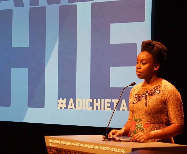 Author Chimamanda Ngozi Adichie speaks onstage at the Smithsonian?s National Museum of African American History and Culture.