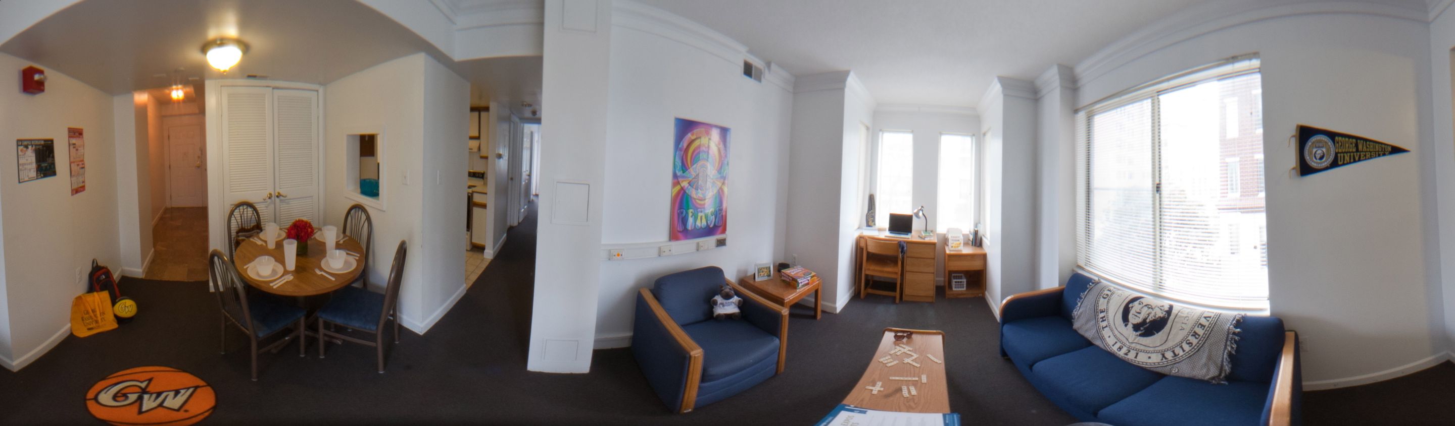 A panoramic view of a residence suite.