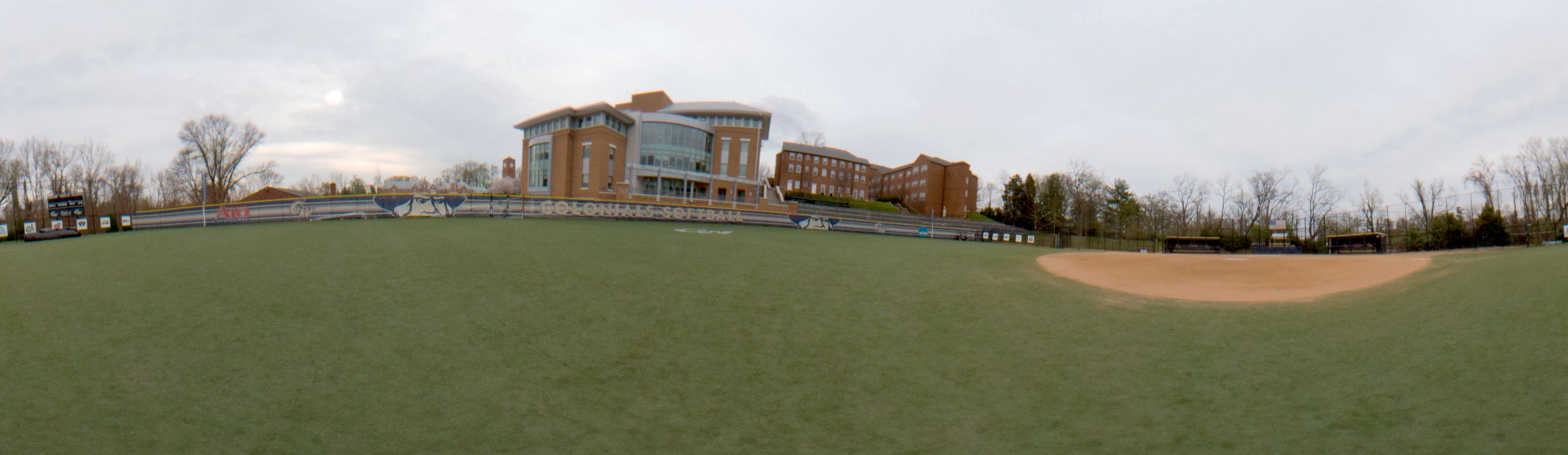 Panoramic view of softball field.